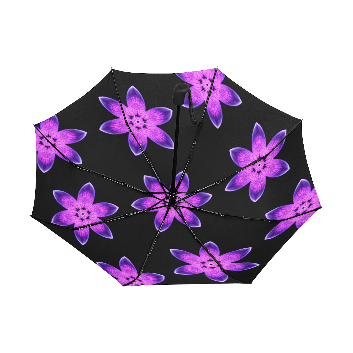 Black with purple flowers Anti-UV Auto-Foldable Umbrella (Underside Printing) (U06)