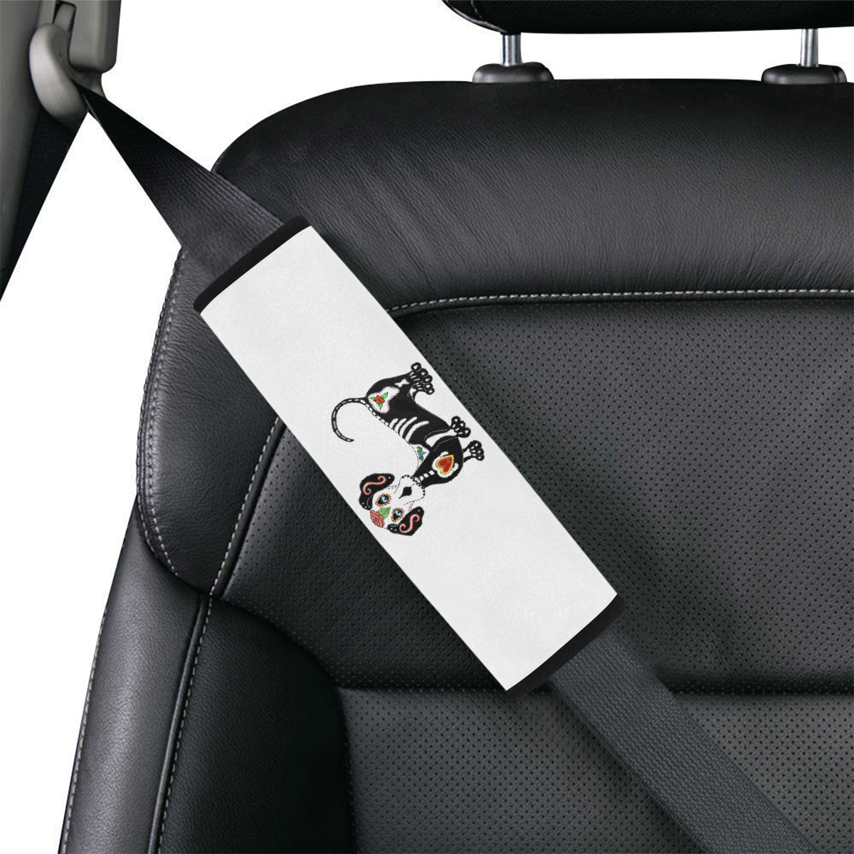 Dachshund Sugar Skull White Car Seat Belt Cover 7''x8.5''