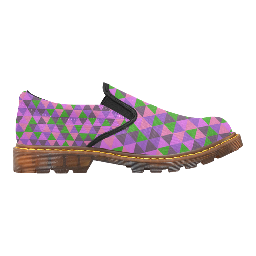 retro pink purple geometric pattern Martin Women's Slip-On Loafer/Large Size (Model 12031)