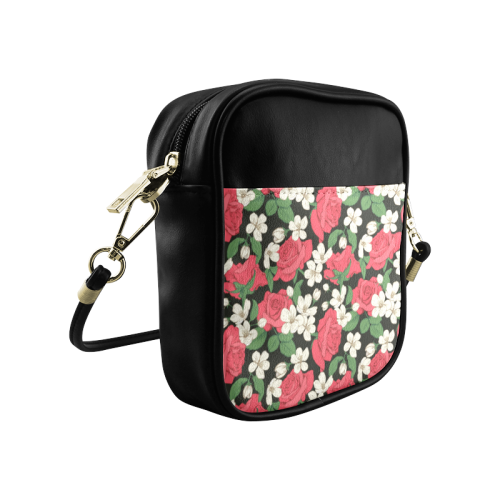 Pink, White and Black Floral Sling Bag (Model 1627)