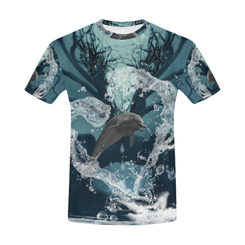 Dolphin jumping by a heart All Over Print T-Shirt for Men (USA Size) (Model T40)