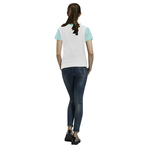NUMBERS Collection Symbols Sleeves Teal/White All Over Print T-shirt for Women/Large Size (USA Size) (Model T40)