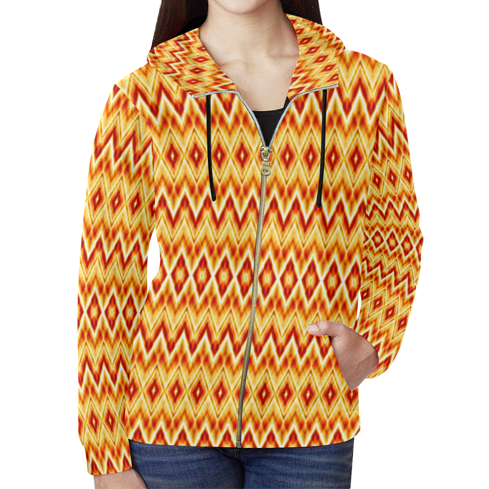 Colorful wavy motifs All Over Print Full Zip Hoodie for Women (Model H14)