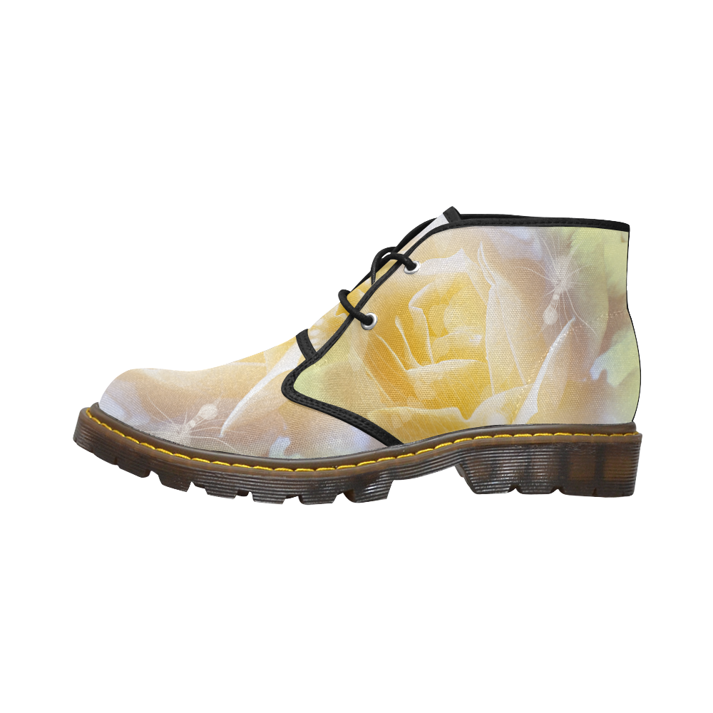 Soft yellow roses Women's Canvas Chukka Boots/Large Size (Model 2402-1)
