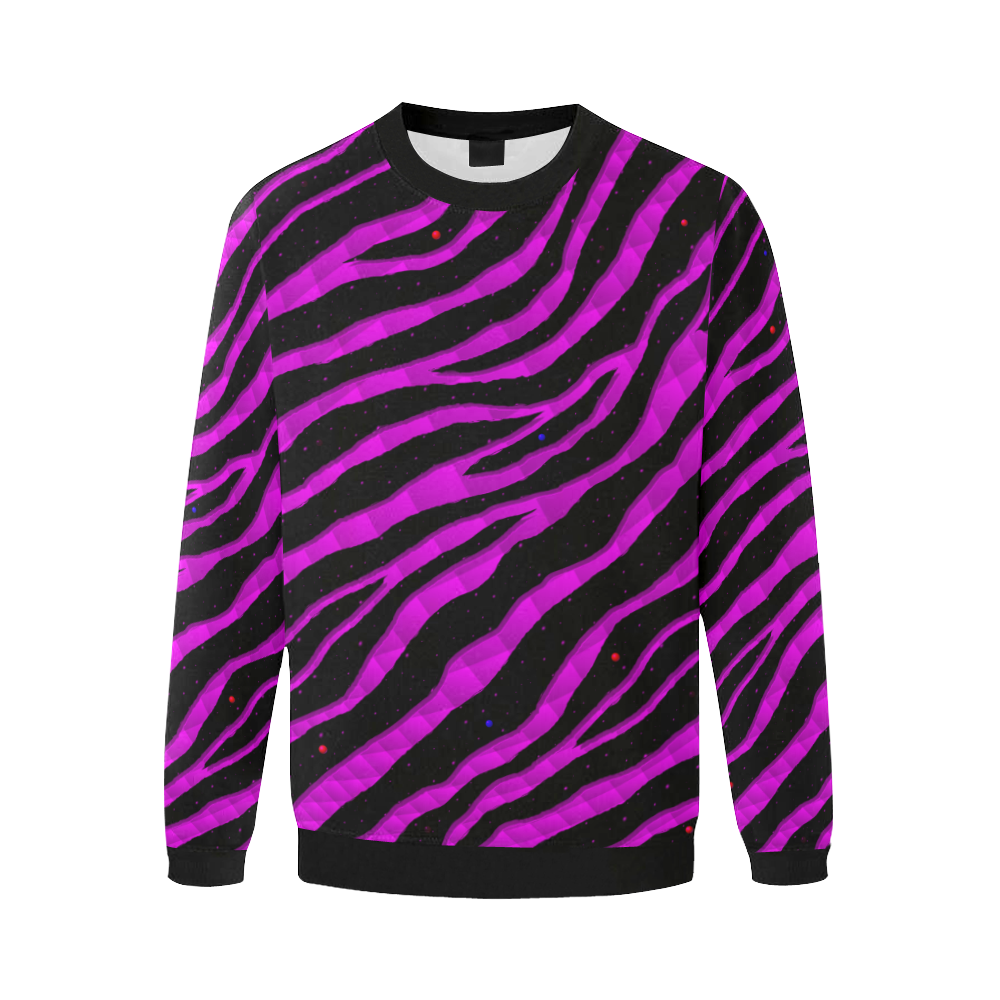 Ripped SpaceTime Stripes - Pink Men's Oversized Fleece Crew Sweatshirt/Large Size(Model H18)