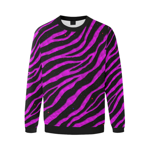 Ripped SpaceTime Stripes - Pink Men's Oversized Fleece Crew Sweatshirt (Model H18)