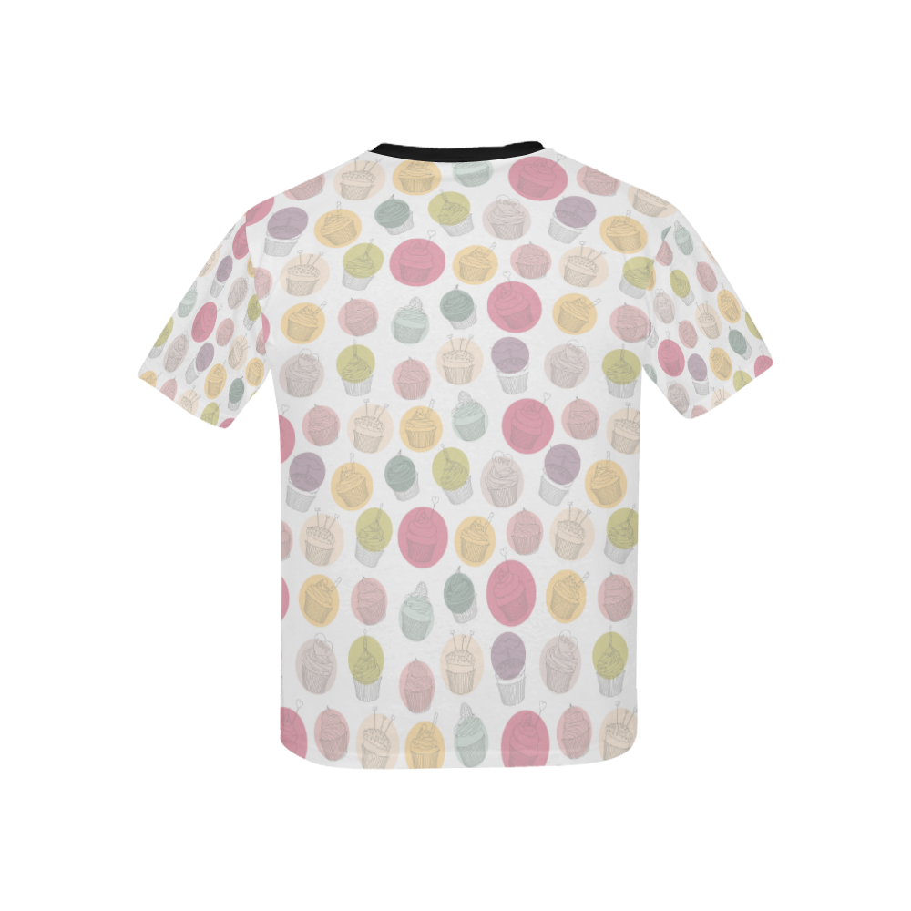Colorful Cupcakes Kids' All Over Print T-Shirt with Solid Color Neck (Model T40)
