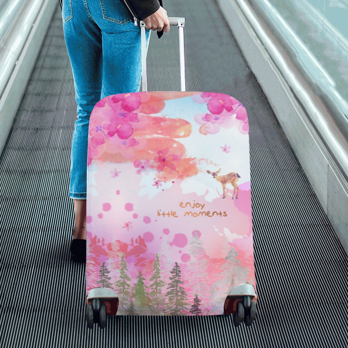 Little Deer in the Magic Pink Forest Luggage Cover/Large 26"-28"