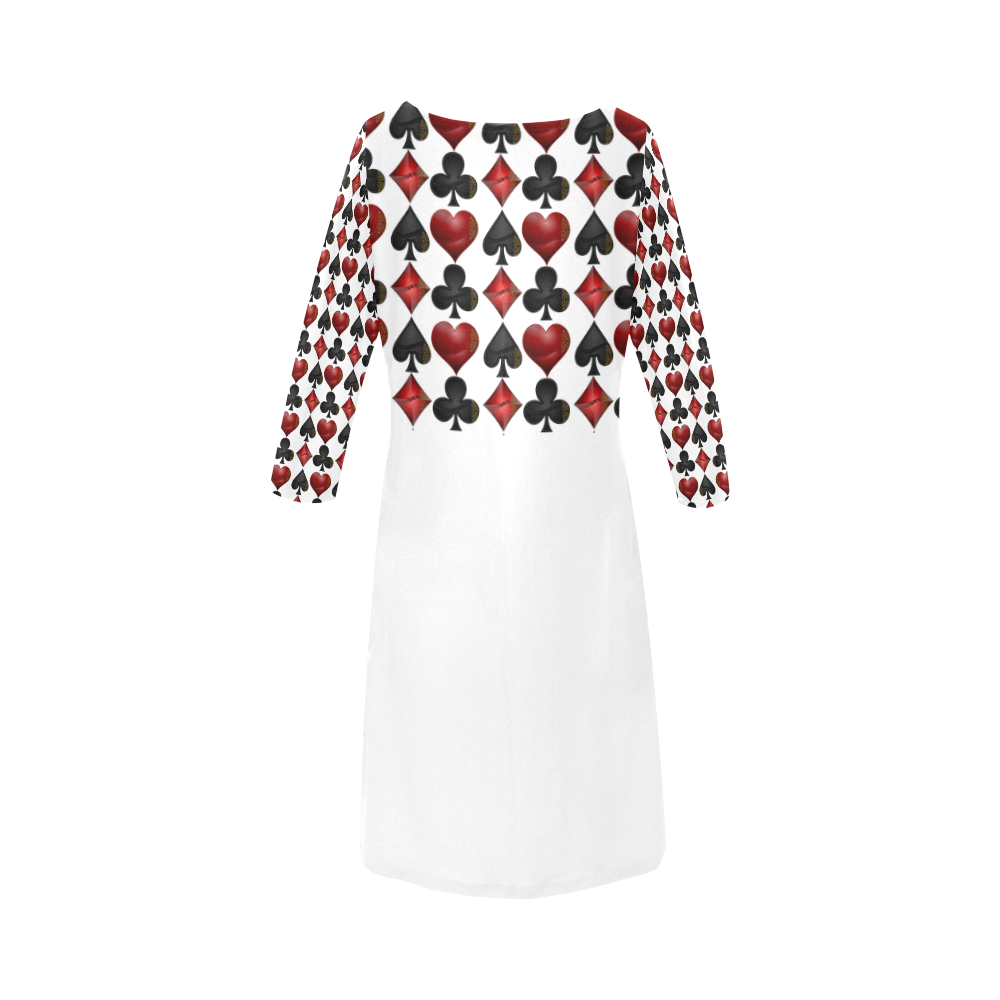 Black and Red Poker Casino Card Shapes on White Round Collar Dress (D22)