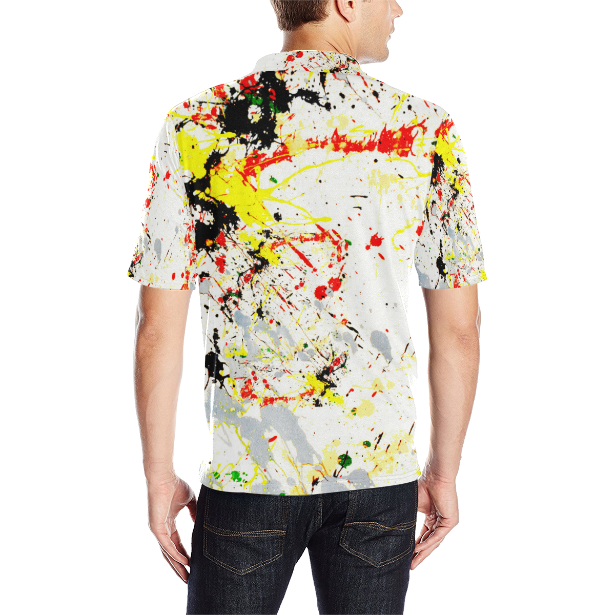 Yellow & Black Paint Splatter Men's All Over Print Polo Shirt (Model T55)