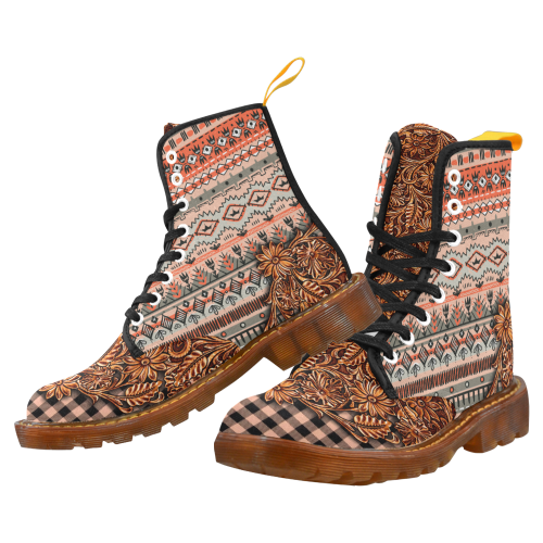 Bohemian Tribal And Plaid Peach Martin Boots For Women Model 1203H