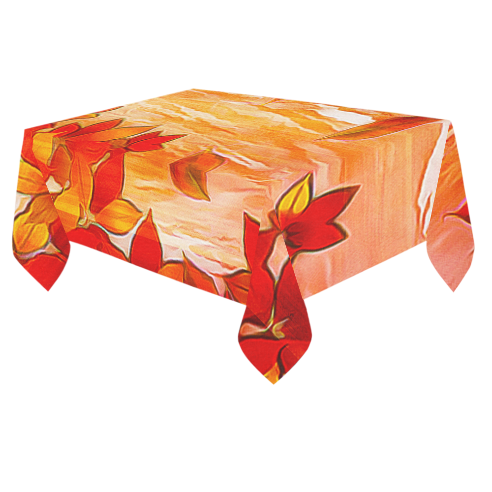 Red Leaves Cotton Linen Tablecloth 60"x 84"