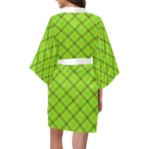 Tami Kaye Plaid Tartan in green, orange and brown Kimono Robe