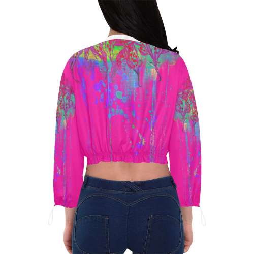 Watercolor lilies Cropped Chiffon Jacket for Women (Model H30)