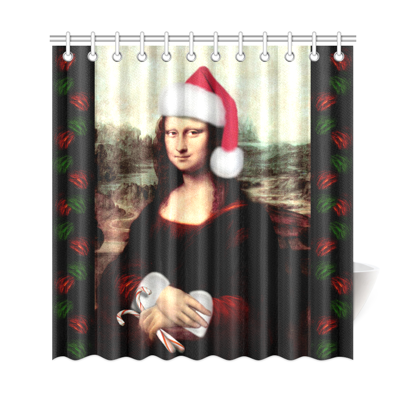 Christmas Mona Lisa with Santa Hat Shower Curtain 69"x72"