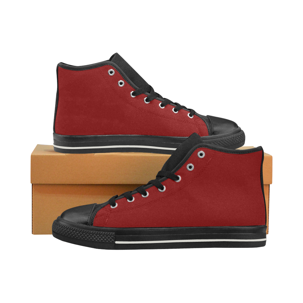 Red Wine and Black High Top Canvas Shoes for Kid (Model 017)