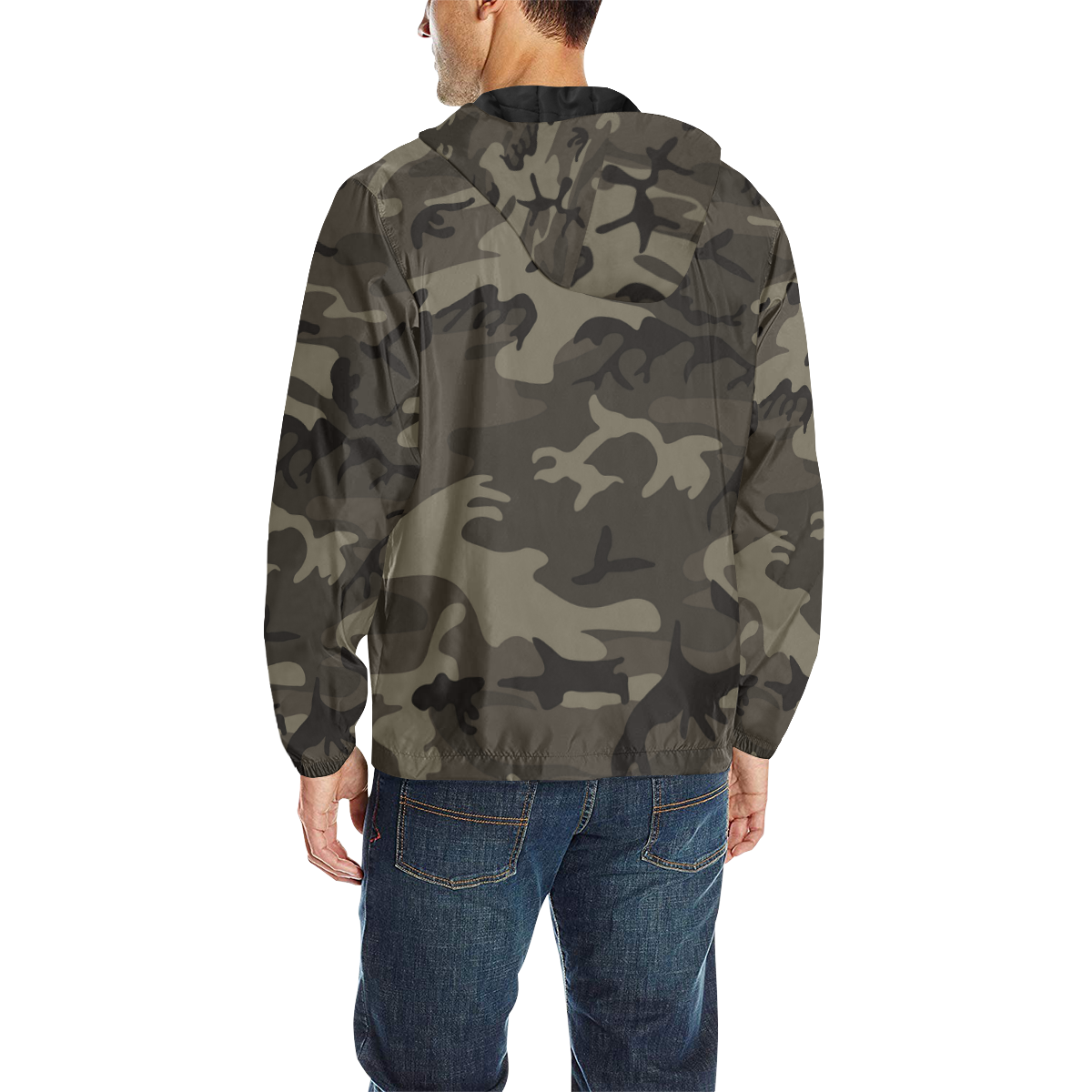 Camo Grey All Over Print Quilted Windbreaker for Men (Model H35)