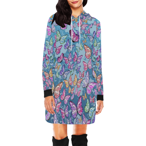Colorful Butterfly Print Juleez All Over Print Hoodie Mini Dress (Model H27)