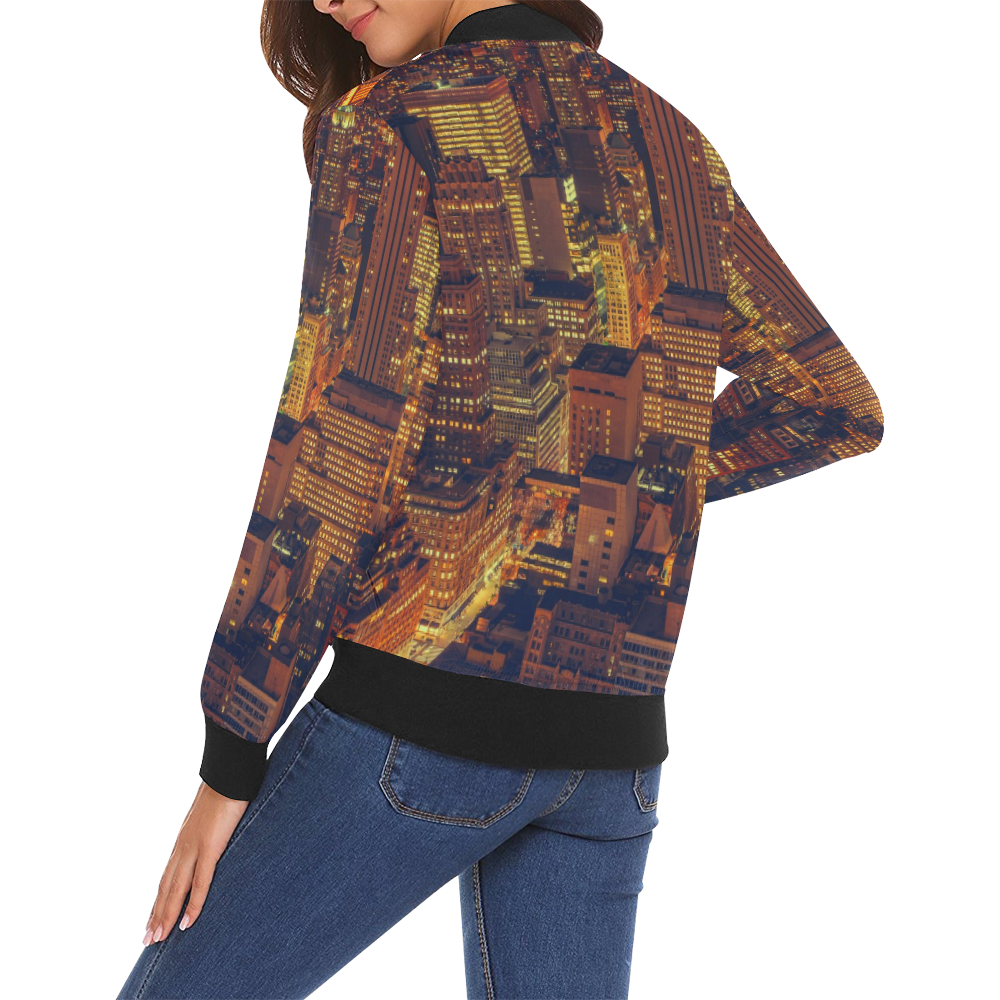 NYC LARGE All Over Print Bomber Jacket for Women (Model H19)