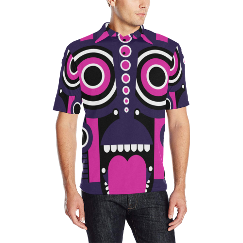 Pink Purple Tiki Tribal Men's All Over Print Polo Shirt (Model T55)