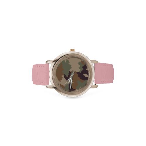 Army Camo Women's Rose Gold Leather Strap Watch(Model 201)