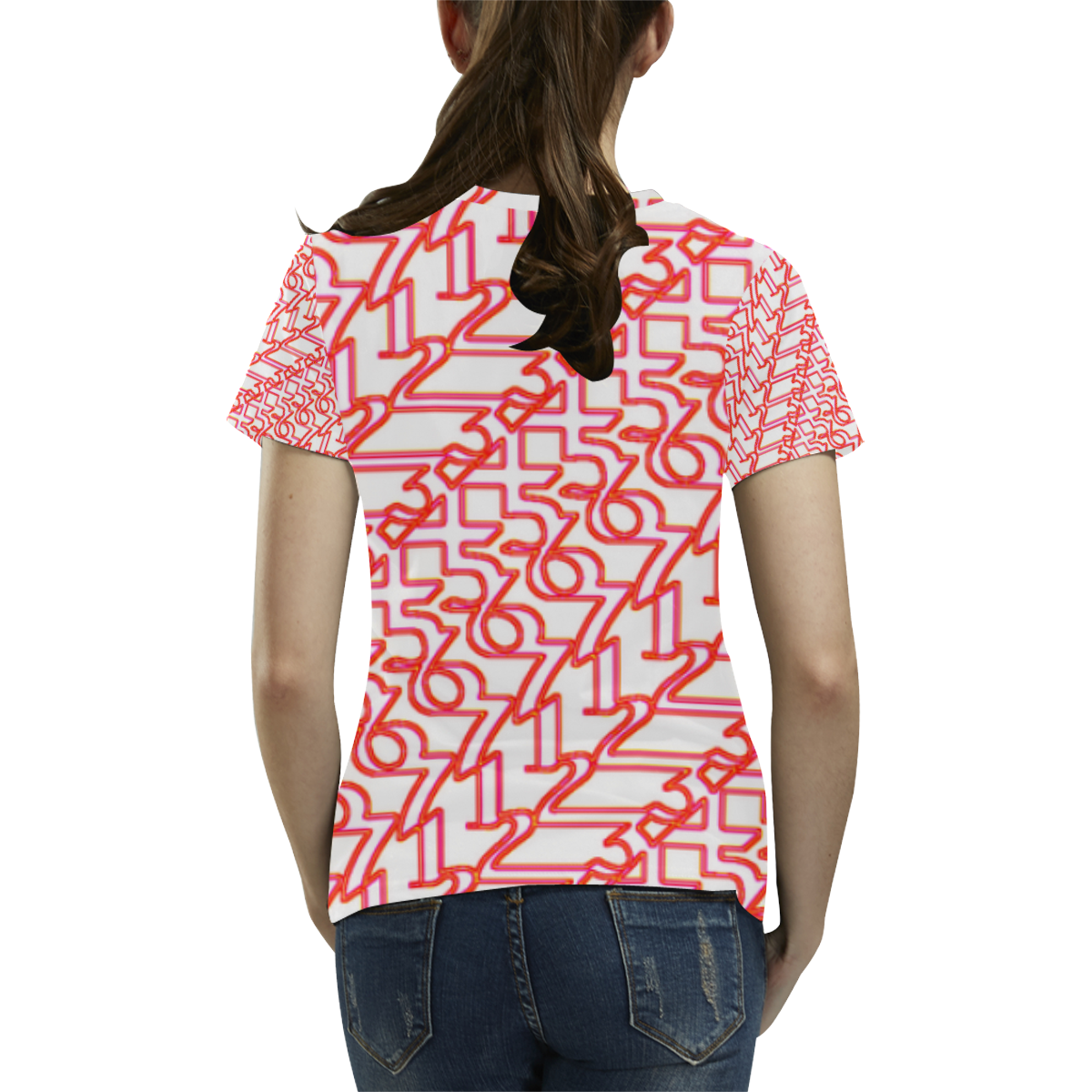 NUMBERS Collection 1234567 WHITE/PINK/RED All Over Print T-Shirt for Women (USA Size) (Model T40)