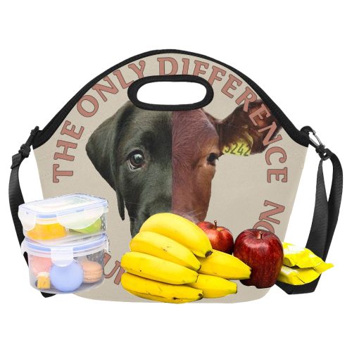Vegan Cow and Dog Design with Slogan Neoprene Lunch Bag/Large (Model 1669)