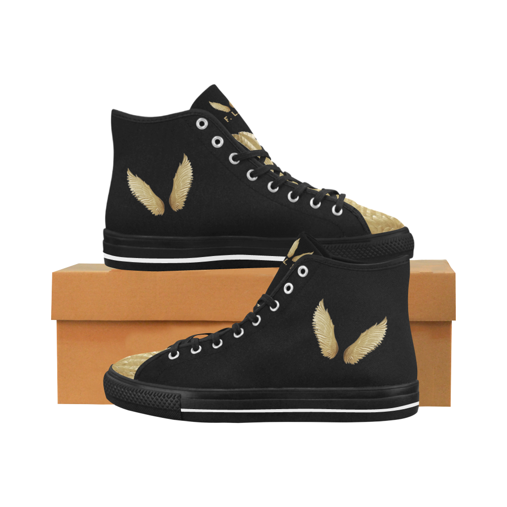 Morning Momie - Women's F L Y Black Gold Wings High Top Canvas Sneakers Vancouver H Women's Canvas Shoes (1013-1)
