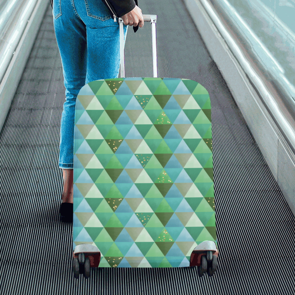 Triangle Pattern - Green Teal Khaki Moss Luggage Cover/Large 26"-28"