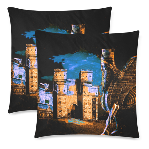 Lamassu and the Gate Custom Zippered Pillow Cases 18"x 18" (Twin Sides) (Set of 2)