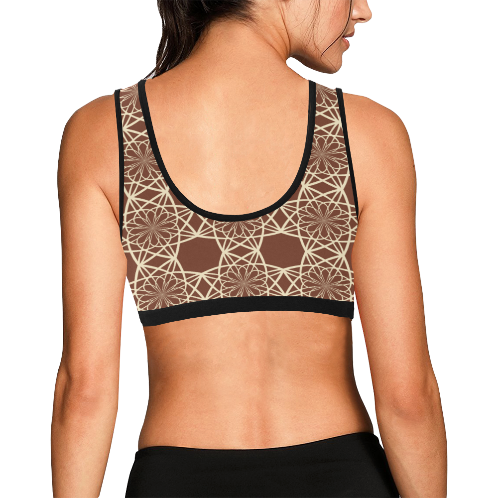 Brown and Beige Flowers Pattern Women's All Over Print Sports Bra (Model T52)