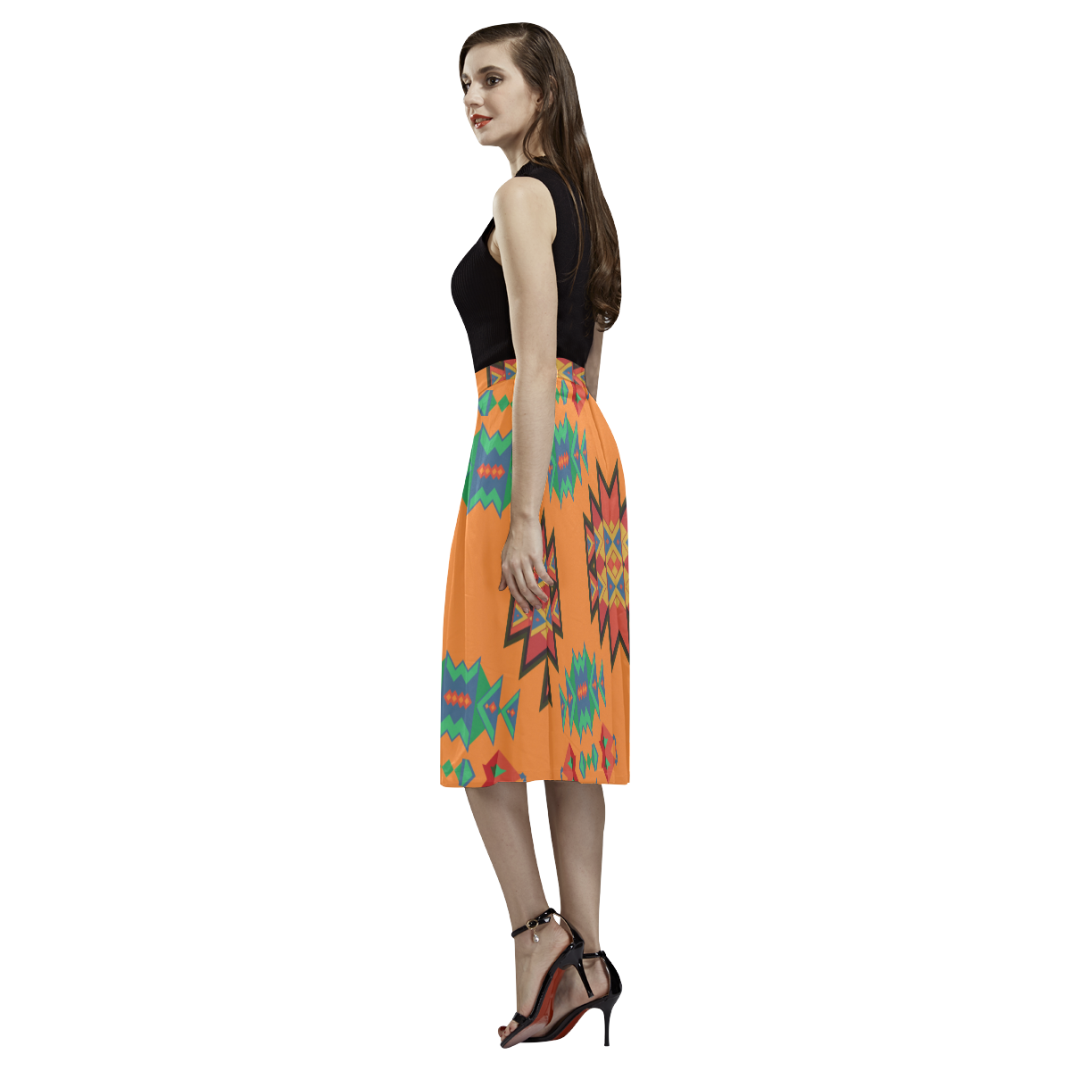 Misc shapes on an orange background Aoede Crepe Skirt (Model D16)
