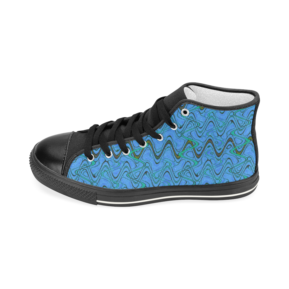 Blue Green and Black Waves pattern design Women's Classic High Top Canvas Shoes (Model 017)