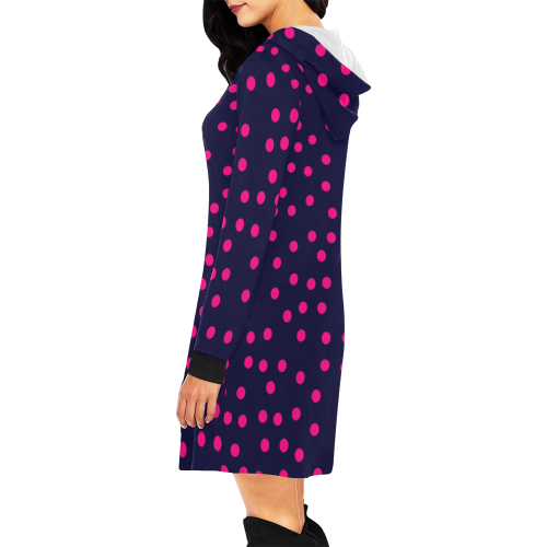 Pink Polka-Dot Hoodie Mini Dress All Over Print Hoodie Mini Dress (Model H27)