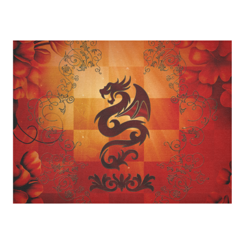 Tribal dragon  on vintage background Cotton Linen Tablecloth 52"x 70"