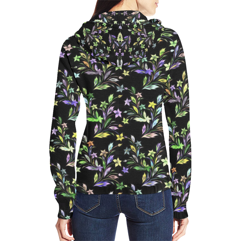 Vivid floral pattern 4182C by FeelGood All Over Print Full Zip Hoodie for Women (Model H14)