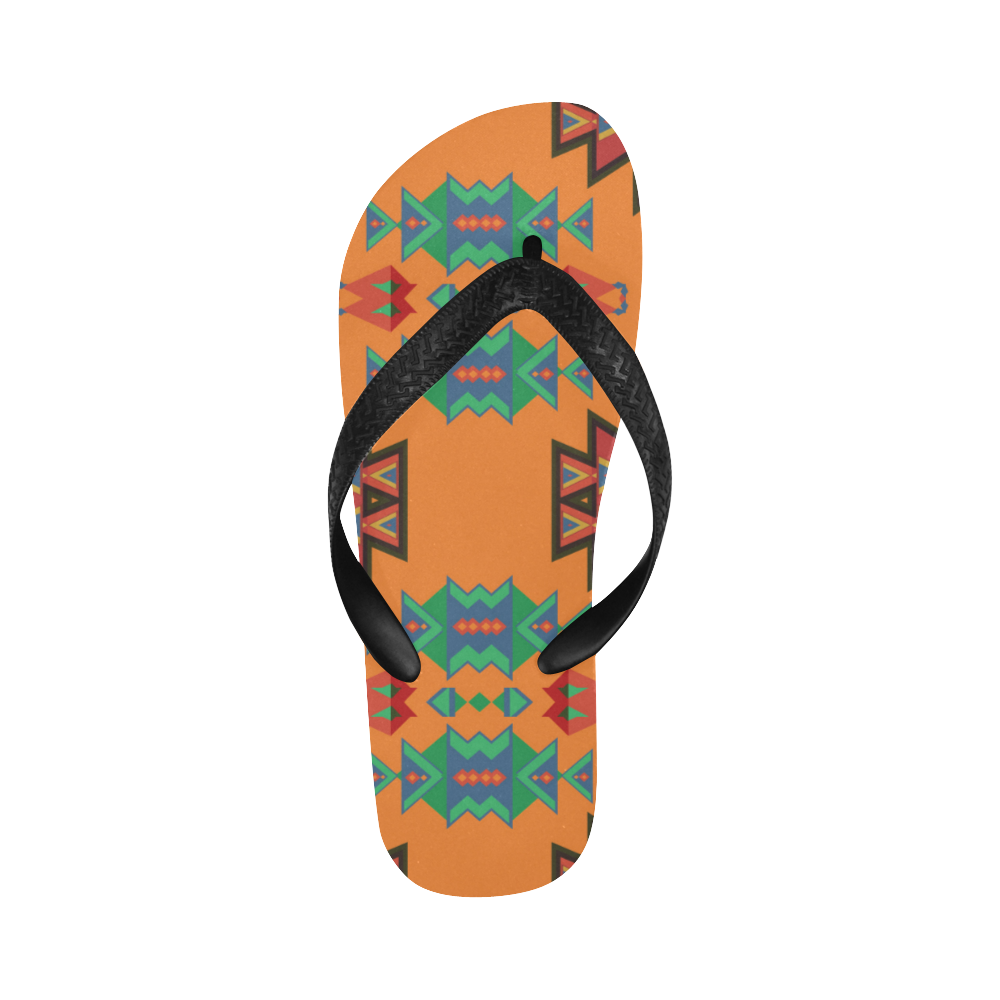 Misc shapes on an orange background Flip Flops for Men/Women (Model 040)