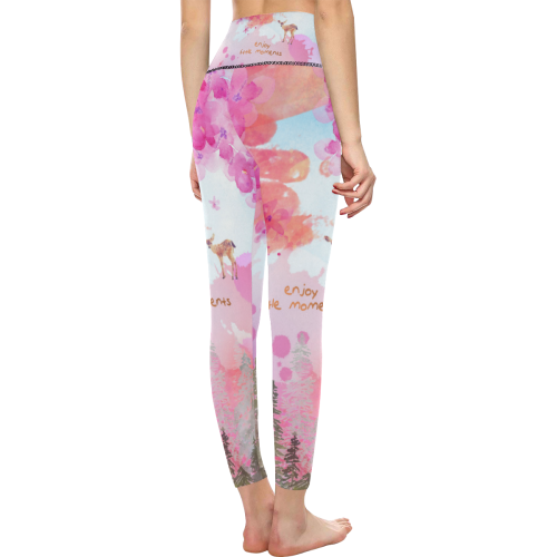 Little Deer in the Magic Pink Forest Women's All Over Print High-Waisted Leggings (Model L36)