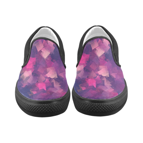 purple pink magenta cubism #modern Women's Unusual Slip-on Canvas Shoes (Model 019)