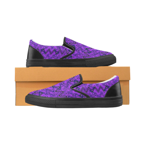 Purple and Black Waves pattern design Slip-on Canvas Shoes for Men/Large Size (Model 019)