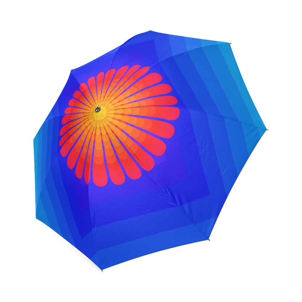 Orange flower on blue multiple squares Foldable Umbrella (Model U01)
