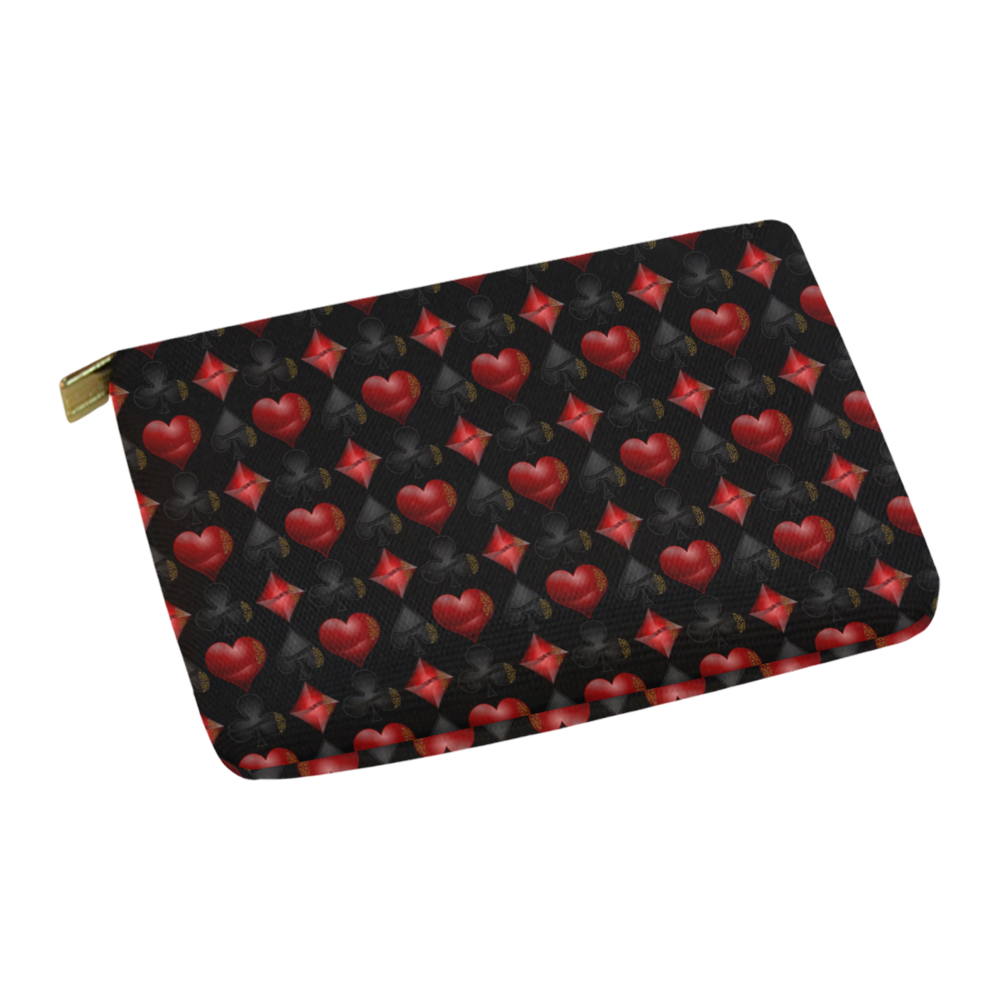 Las Vegas Black and Red Casino Poker Card Shapes on Black Carry-All Pouch 12.5''x8.5''