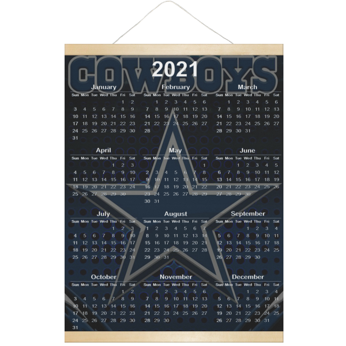 cowboys 20201 calendar Hanging Poster 18"x24"
