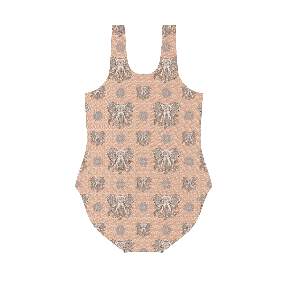 Ethnic Elephant Mandala Pattern Vest One Piece Swimsuit (Model S04)