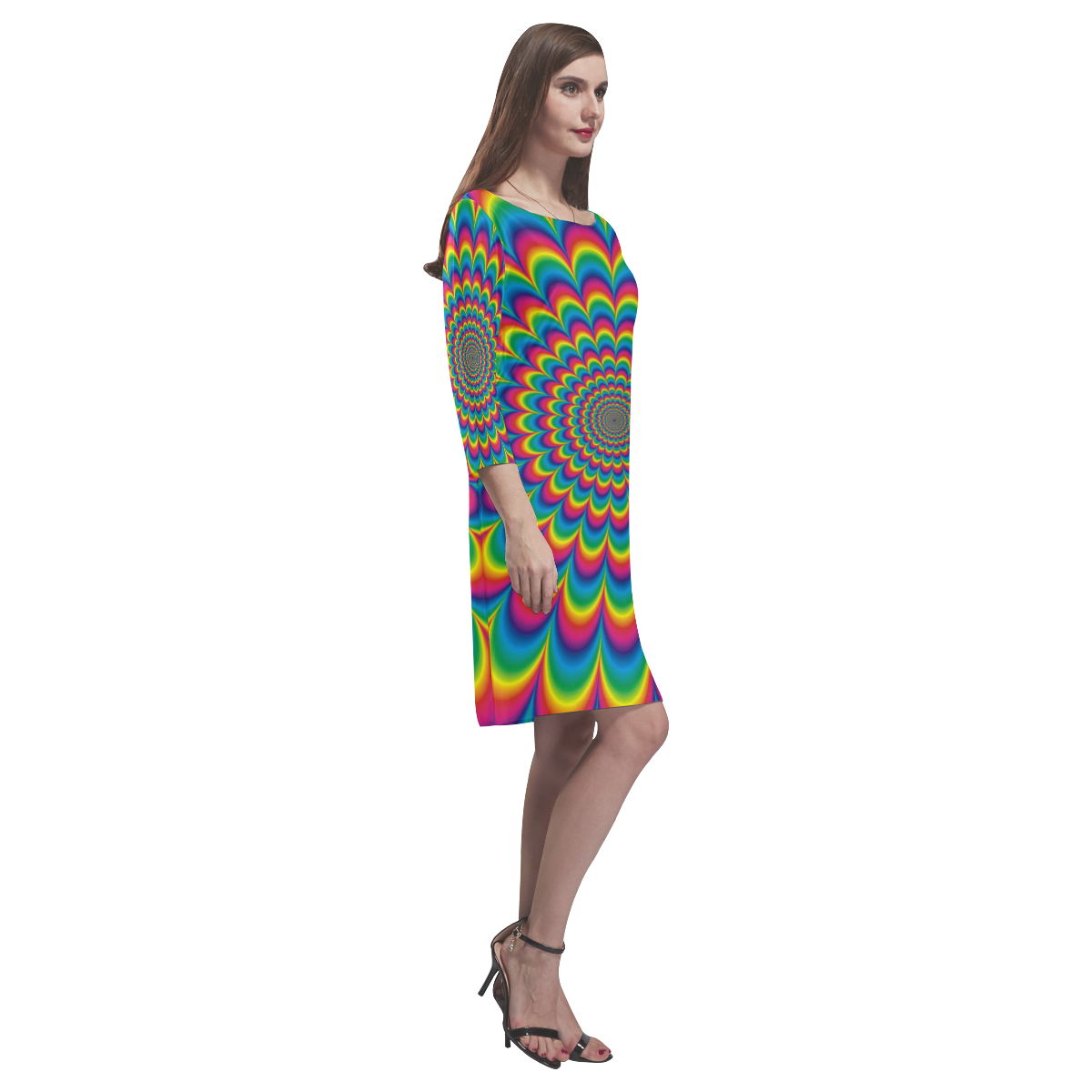 Crazy Psychedelic Flower Power Hippie Mandala Rhea Loose Round Neck Dress(Model D22)