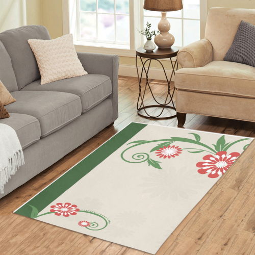 Simple Red and White Flowers Curling Leaves Area Rug 5'x3'3''