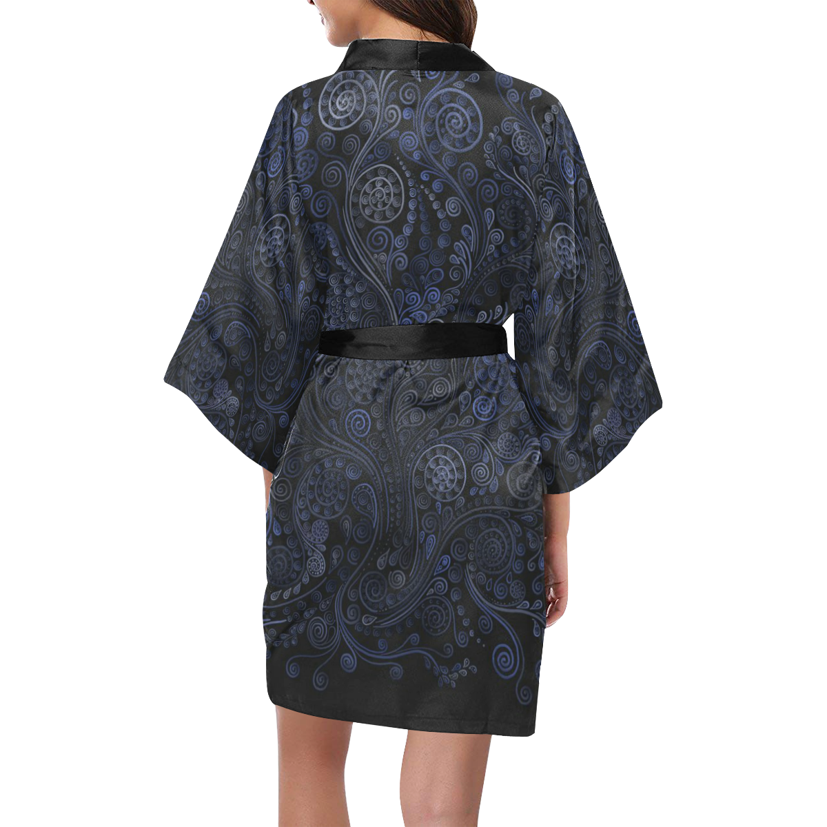 3D Psychedelic Ornamental Blue on Gray Kimono Robe