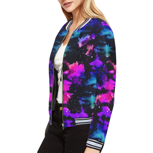 Dawn Tie Dye Galaxy All Over Print Bomber Jacket for Women (Model H21)