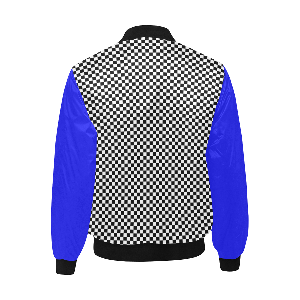 Checkerboard Black, White And Blue All Over Print Quilted Bomber Jacket for Men (Model H33)