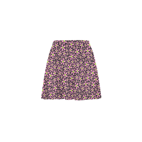 Petit fleur pattern on black VAS2 Mini Skating Skirt (Model D36)